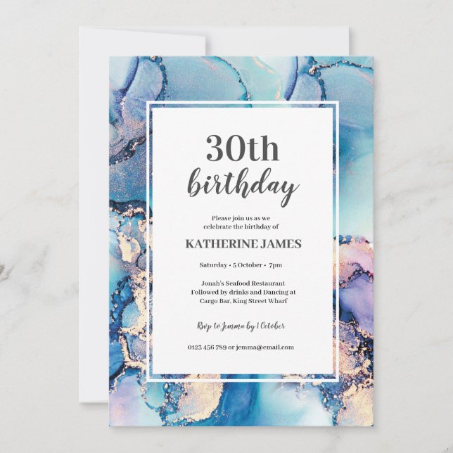 Aqua Purple Gold Anniversaire Fête Invitation (Devant)