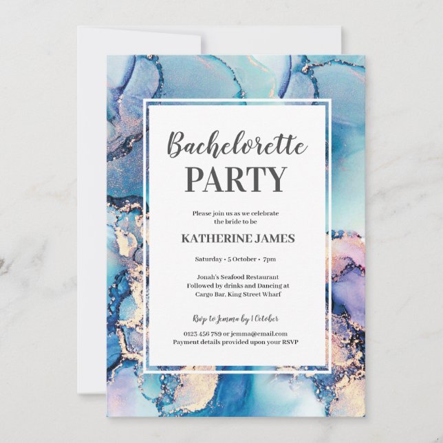 Aqua Purple Gold Bachelorette Party Invitation (Devant)