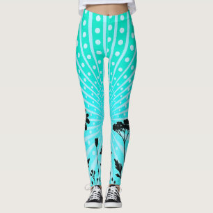 Aqua radiant Polka Dot Silhouette Bloom  Leggings