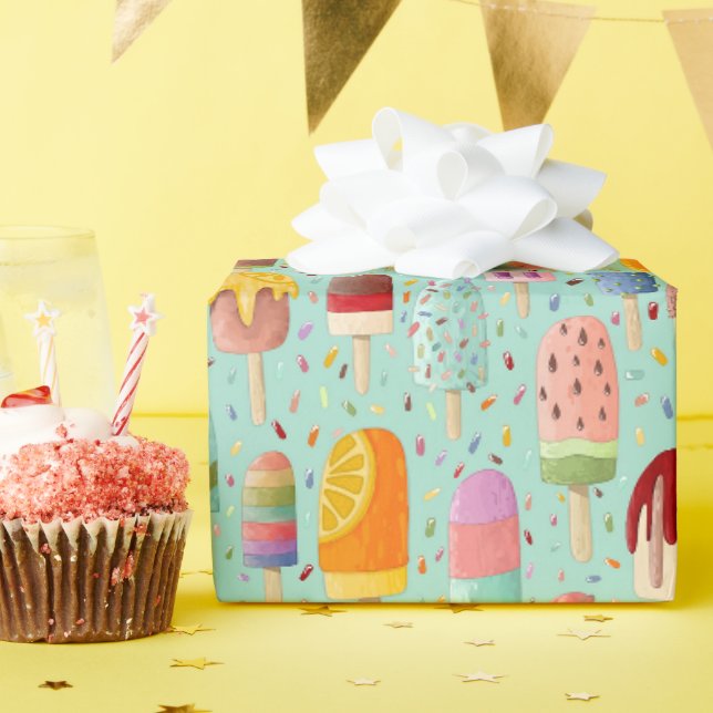 Aqua Rainbow Popsicles & Sprinkles Geschenkartikel Geschenkpapier (Geburtstagsparty)