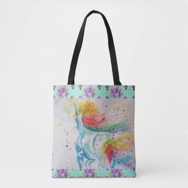 Aqua Rainbow Unicorn Tasche (Vorderseite)