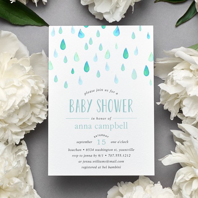 Aqua Raindrops | Invitation Baby shower (Créateur téléchargé)