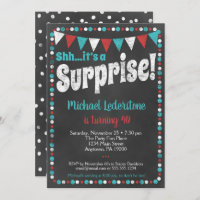 Aqua Red Chalkboard Invitation surprise