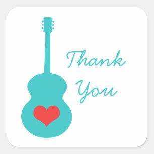 Aqua/Red Guitar Herz Danke Stickers