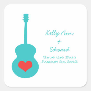Aqua/Red Guitar Herz Save the Date Stickers