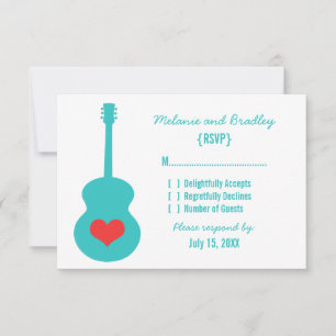 Aqua/Red Guitar Herzreaktionskarte RSVP Karte