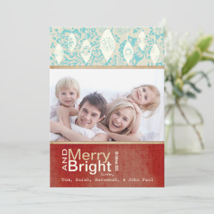 Aqua Red Retro Merry et Bright Family Carte photo