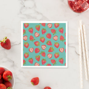 Aqua & Red Summer Strawberry Fruchtpapier Napkins Serviette