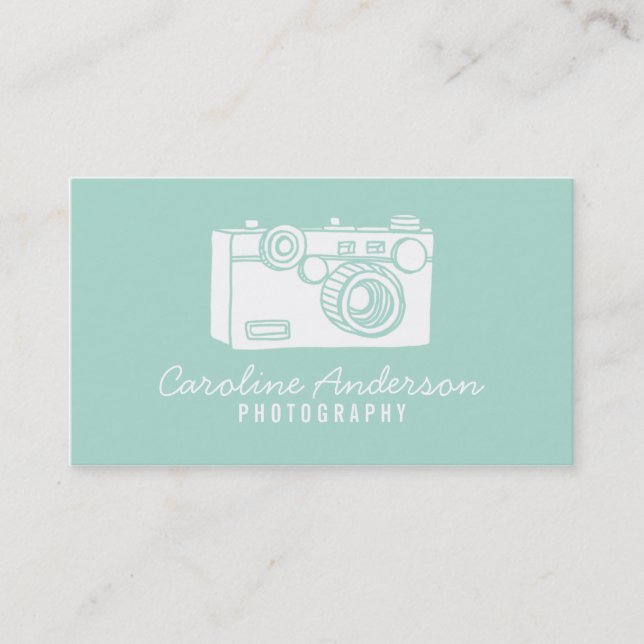 Aqua Retro Camera Fotograf Business Card Visitenkarte (Vorderseite)