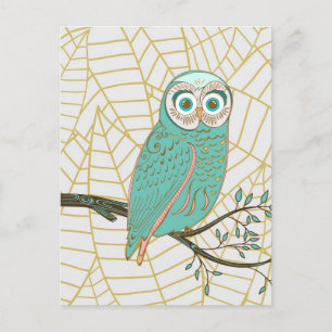 Aqua Retro-Eulen-Design Postkarte