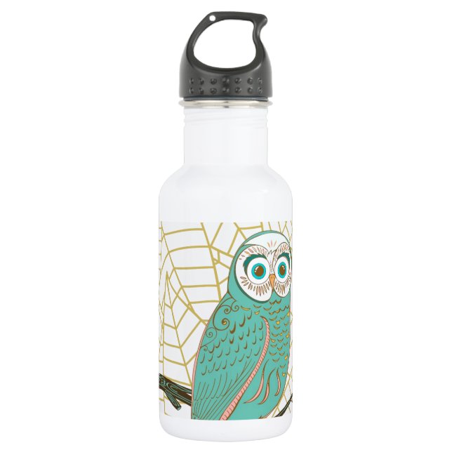 Aqua-Retro Eulen-Entwurf Trinkflasche (Vorderseite)