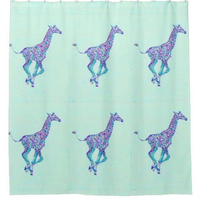 aqua, rideau en douche bleu et pourpre de girafes (Devant)