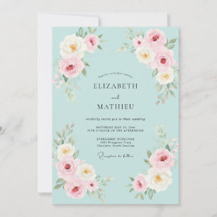 Aqua Rosa Aquarell Blumenhochzeit Einladung