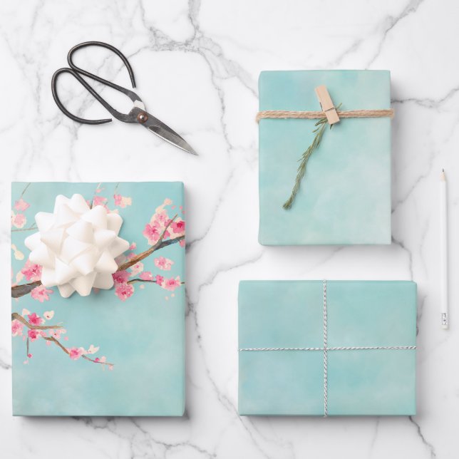 Aqua Rosa Kirschblütenblüte        Geschenkpapier Set (Vorderseite)