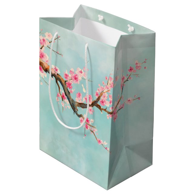 Aqua Rosa Kirschblütenblüte  Mittlere Geschenktüte (Rückseite Schrägansicht)
