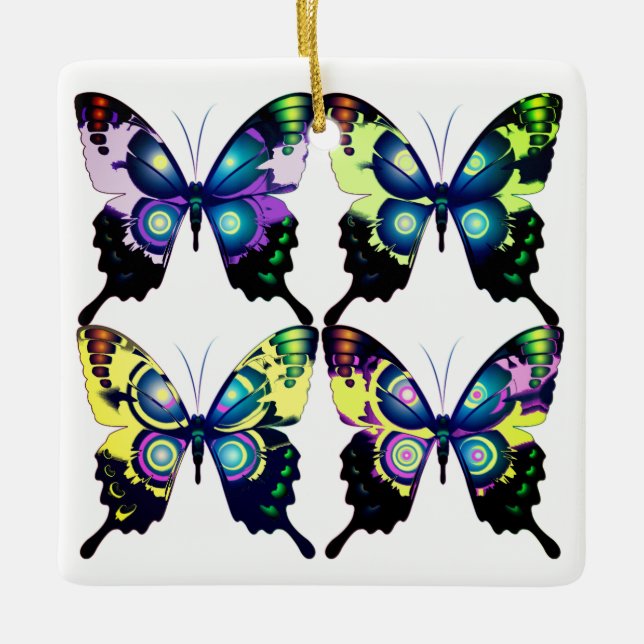 Aqua, Rosa und Gelb - Elegante Schmetterlinge Keramikornament (Vorderseite)