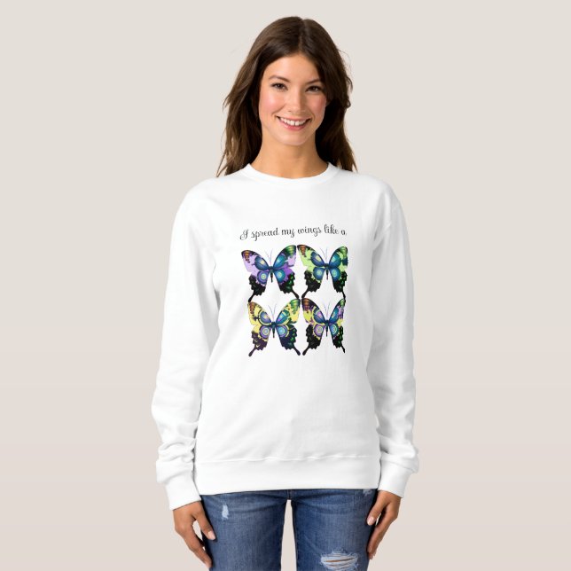 Aqua, Rosa und Gelb - Elegante Schmetterlinge Sweatshirt (Vorne ganz)