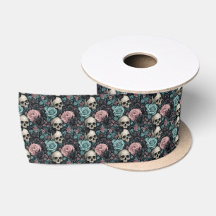 Aqua Rosa und Schwarz Goth floral Satinband