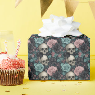 Aqua Rosa und schwarze gothische Blumen Geschenkpapier