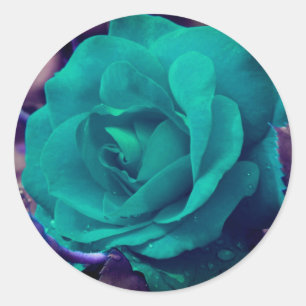 Aqua Rose Blume Abstrakt Runder Aufkleber