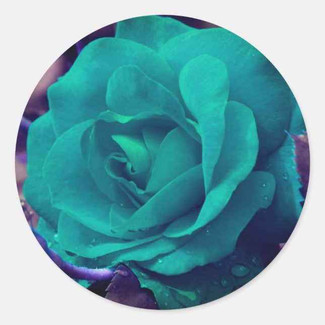 Aqua Rose Blume Abstrakt Runder Aufkleber (Vorderseite)