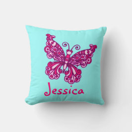 Aqua rose filles nommé coussin de coussin papillon