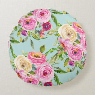 Aqua: Rose in Rosa und Creme Rundes Kissen
