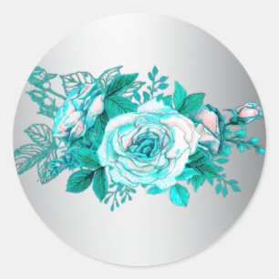 Aqua-Rose und Silberhochzeit Runder Aufkleber