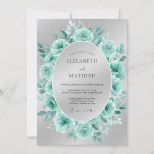 Aqua-Rosen-Kranz-Hochzeit Einladung