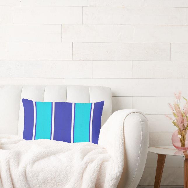 Aqua Royal Blue Cabana Stripes Lendenkissen (Liege)