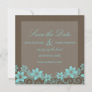 Aqua Rustic Floral Save the Date einladen