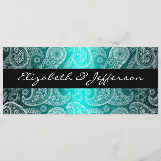 Aqua Satin & White Paisley Lace Einladung Hochzeit