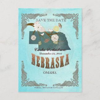 Aqua Save the Date - Nebraska Karte mit hübschen V