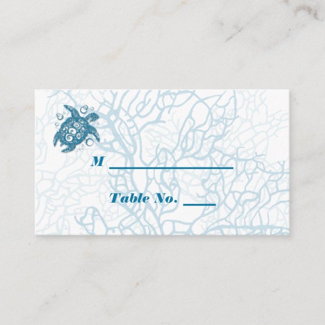 Aqua-Schildkröte-Liebe Hochzeiten Platzkarten (Vorderseite)