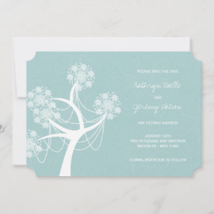 Aqua Schnee-Blumen-Baum Winterhochzeit Termin vorm Einladung