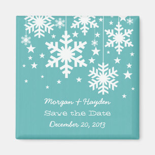 Aqua-Schneeflocke-und Stern-Save the Date Magnet