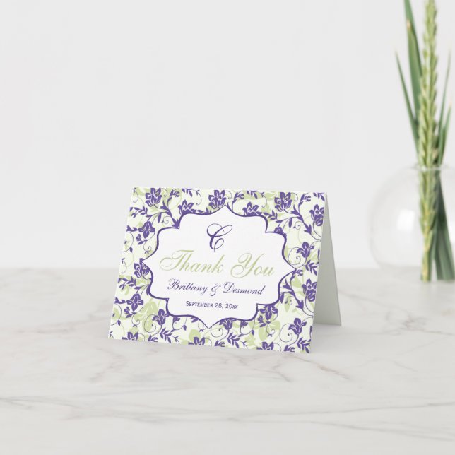 Aqua Schwarz-weiß Floral Damask Danke Karte (Vorderseite)