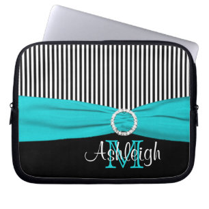 Aqua Schwarz-weiß mit IMITATEN Ribbon Laptop-Sieb Laptopschutzhülle