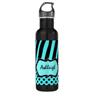 Aqua, Schwarz, Weiße Zebrastreifen Edelstahlflasche