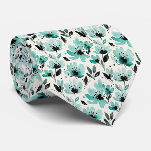 Aqua + Schwarze Faux-Seidentiefe Wasserfarbenes Krawatte
