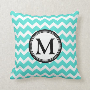 Aqua-schwarzes Zickzack Monogramm-dekoratives Kissen