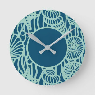 Aqua Seashell Pattern Runde Wanduhr