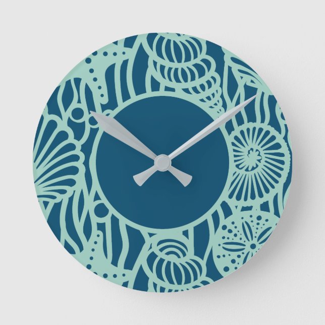 Aqua Seashell Pattern Runde Wanduhr (Vorderseite)