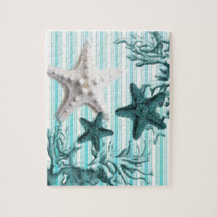 Aqua seashells blue star fish