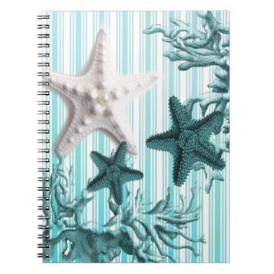Aqua seashells blue star fish notizblock
