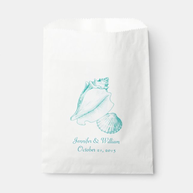 Aqua Seashells Gastgeschenk Hochzeit Bag Geschenktütchen (Vorderseite)