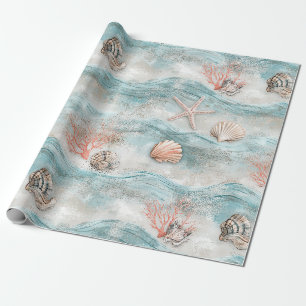 Aqua-Seaside-Korallenstrand-Muster Geschenkpapier