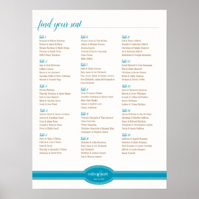 Aqua Seating Chart, Caroline Wedding Collection Poster (Vorne)