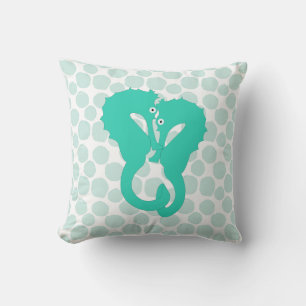 Aqua Seepferd Pair auf Blue Dots Kissen