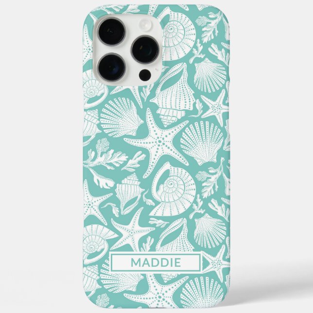 Aqua Shells Personalized iPhone 16 Pro Max Hülle (Rückseite)